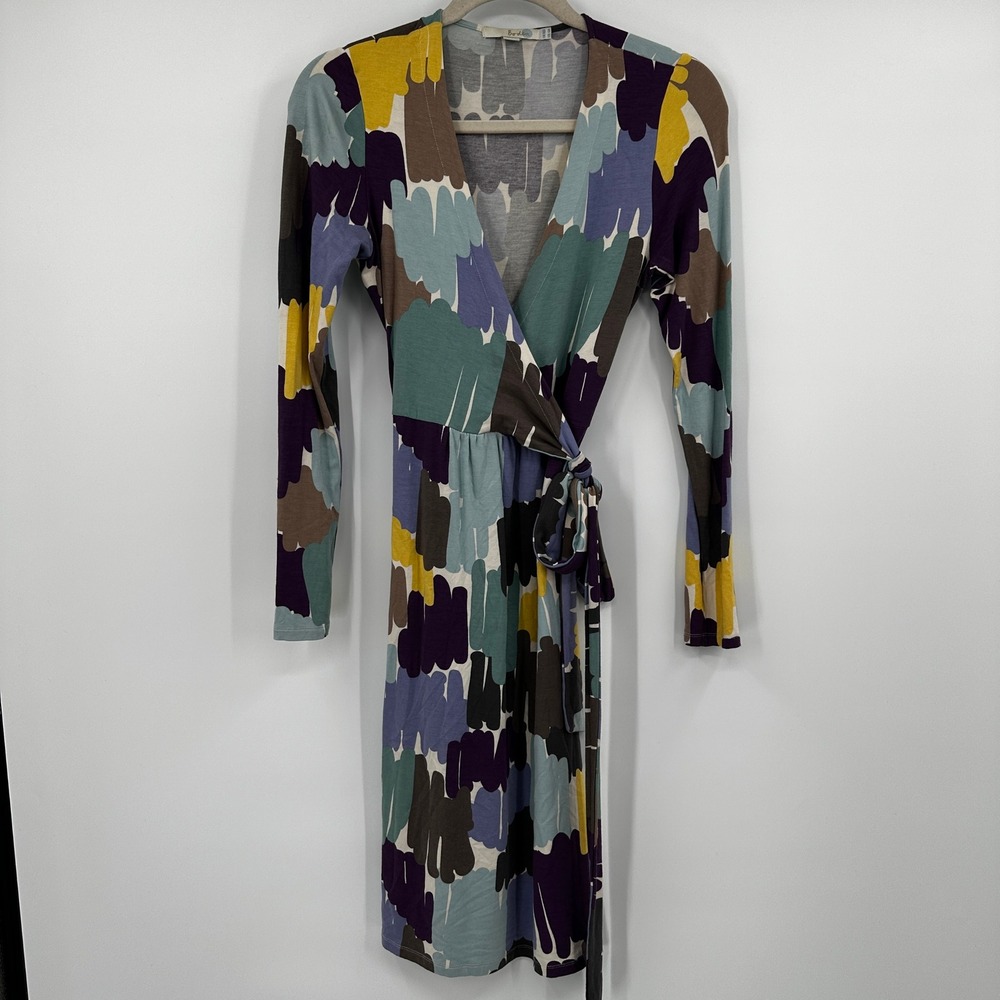 Boden Wrap Dress Long Sleeve Abstract Print Viscose Blend‎ Midi